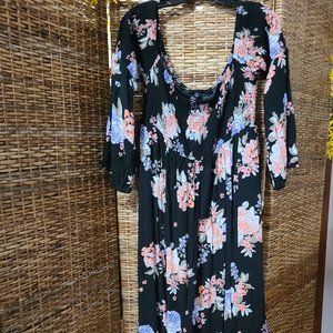 Torrid Maxi Dress Black Pink Blue XL/ 1X Off Shoul